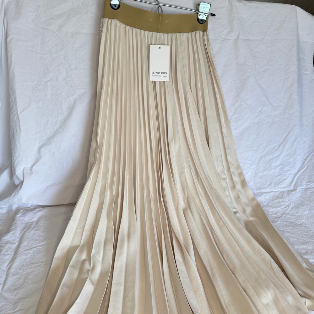 Elegant Cream A-Line Pleated Skirt by